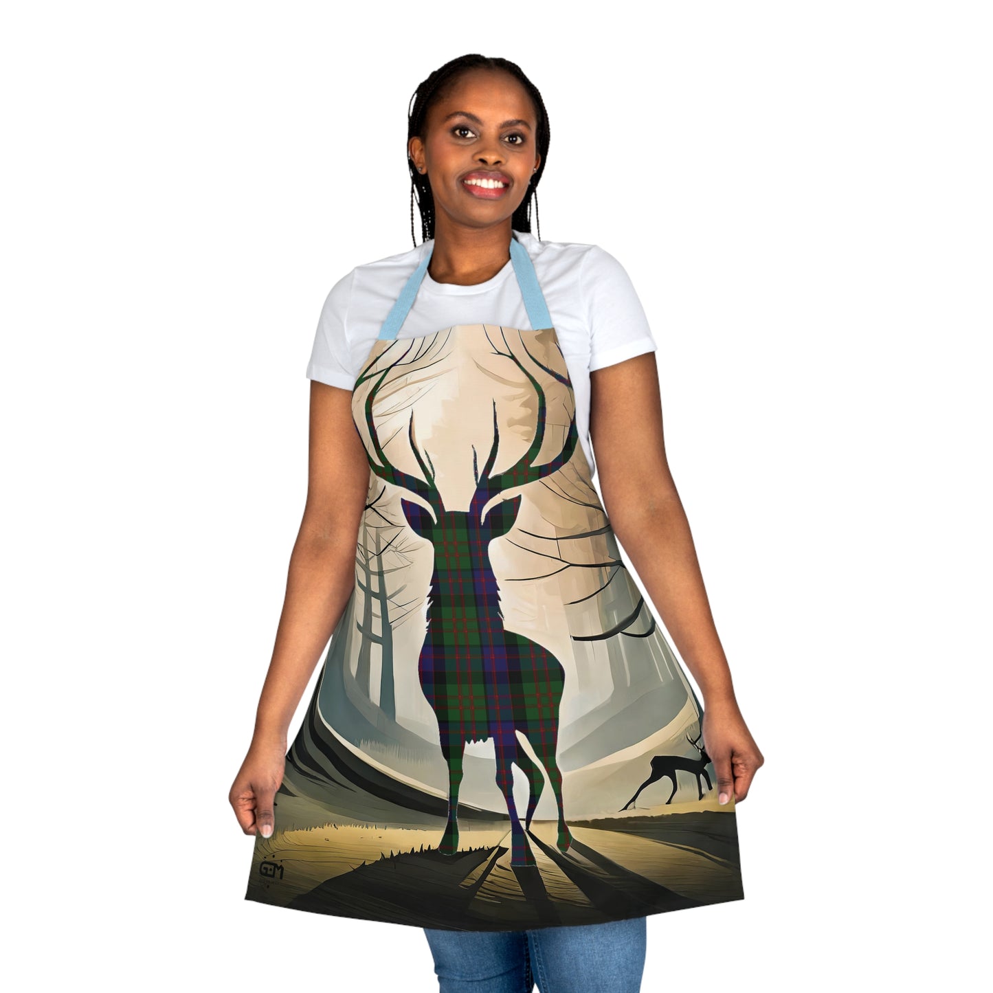 Tartan Stag Woodland Scene Apron - MacDonald Tartan, Scottish Cooking Apparel, Chef Accessory