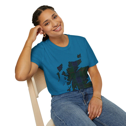 Scotland Tartan Map Softstyle Unisex T-Shirt, Kennedy Tartan, Various Colours