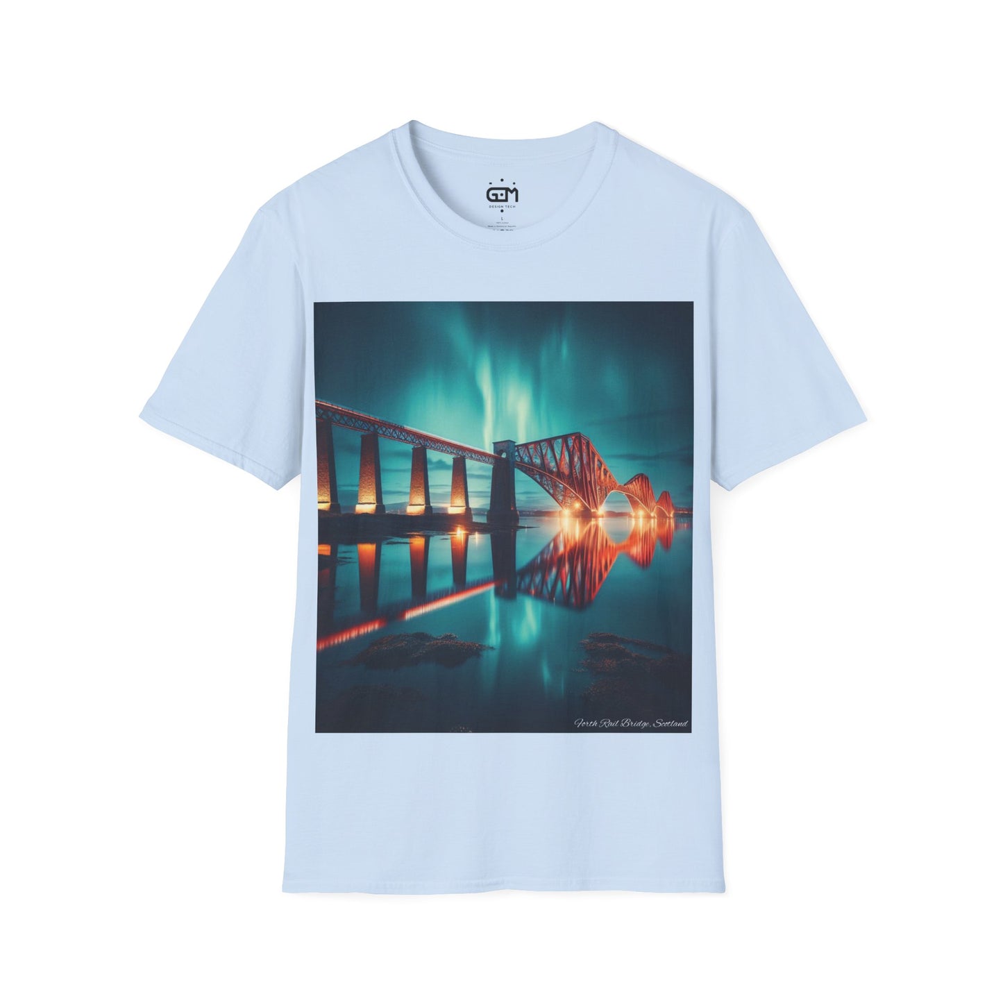 Forth Rail Bridge with Northern Lights Softstyle T-Shirt, Unisex Tee, Scotland Shirt, Scottish Landmark, Nature, Scenery, Various Colours