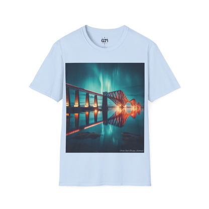 Forth Rail Bridge with Northern Lights Softstyle T-Shirt, Unisex Tee, Scotland Shirt, Scottish Landmark, Nature, Scenery, Various Colours