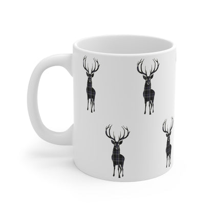 Tartan Stag Mug - Hood Tartan, Coffee Cup, Tea Cup, Scotland, White