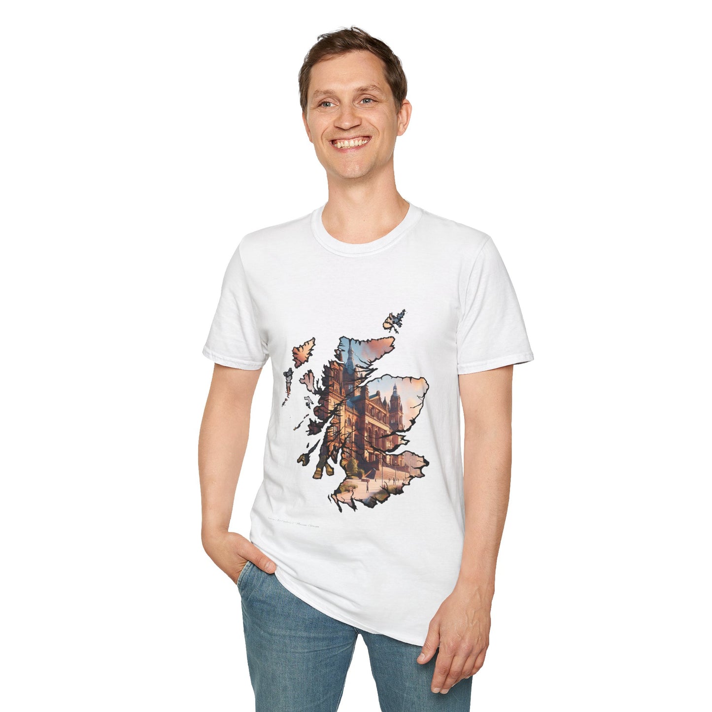 Glasgow Kelvingrove Art Gallery Scotland Map Softstyle Unisex T-Shirt, Scotland Shirt, Scottish Landmark Tee