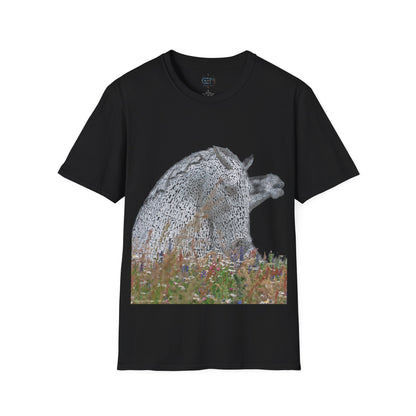 Kelpies with Meadow No Sky Photo Softstyle T-Shirt, Unisex Tee, Scottish Landmarks, Various Colours