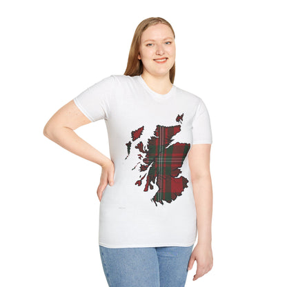 Scotland Tartan Map Softstyle Unisex T-Shirt, MacGregor Tartan, Various Colours