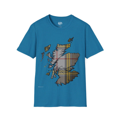 Scotland Tartan Map Softstyle Unisex T-Shirt, Buchanan Dress Tartan, Various Colours