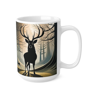 Stag Silhouette Woodland Scene Mug, Coffee Cup, Tea Cup, Scotland, White