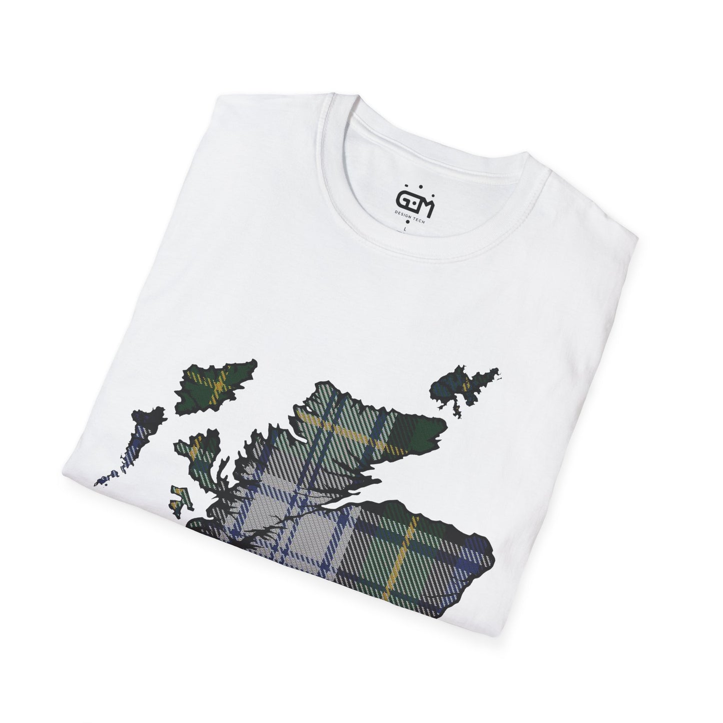 Scotland Tartan Map Softstyle Unisex T-Shirt, Gordon Dress Tartan, Various Colours