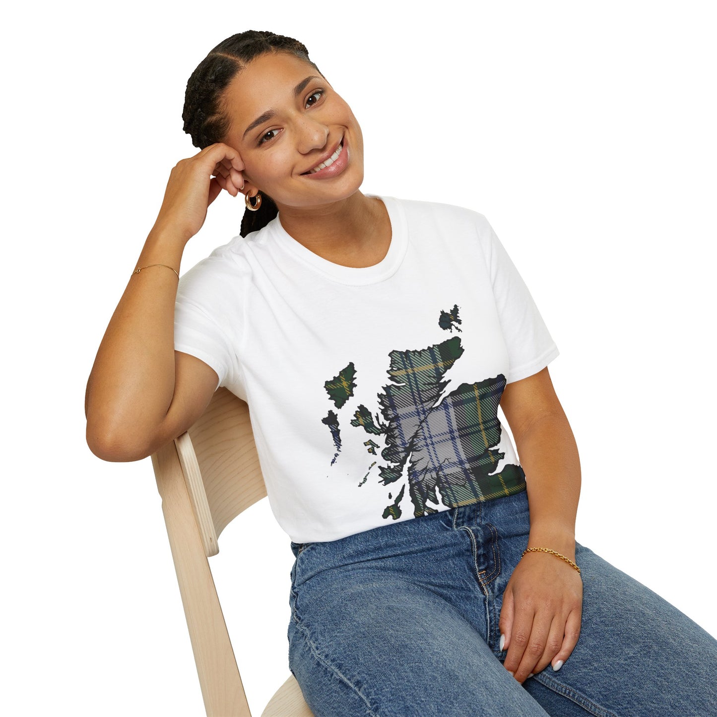 Scotland Tartan Map Softstyle Unisex T-Shirt, Gordon Dress Tartan, Various Colours