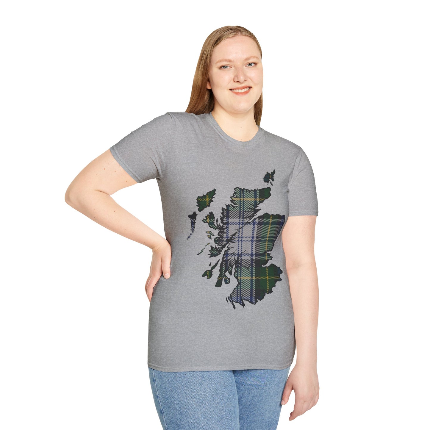 Scotland Tartan Map Softstyle Unisex T-Shirt, Gordon Dress Tartan, Various Colours