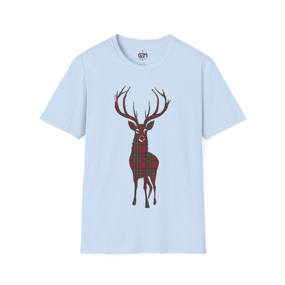 Tartan Stag Softstyle T-Shirt - Stewart Royal Tartan, Unisex Tee, Scottish Scenery, Various Colours