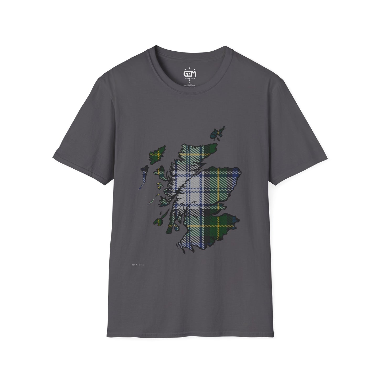 Scotland Tartan Map Softstyle Unisex T-Shirt - Gordon Dress Tartan Tee