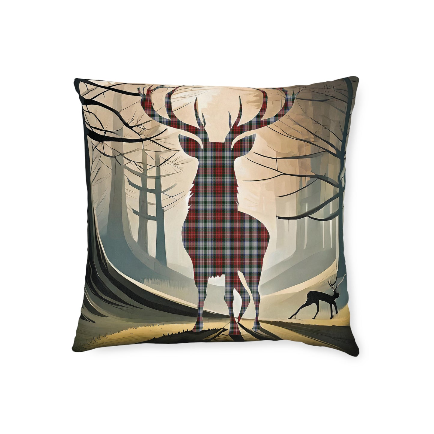 Reversible Square Cushion : Stag / Scotland Map - Stewart Tartan, Various Sizes