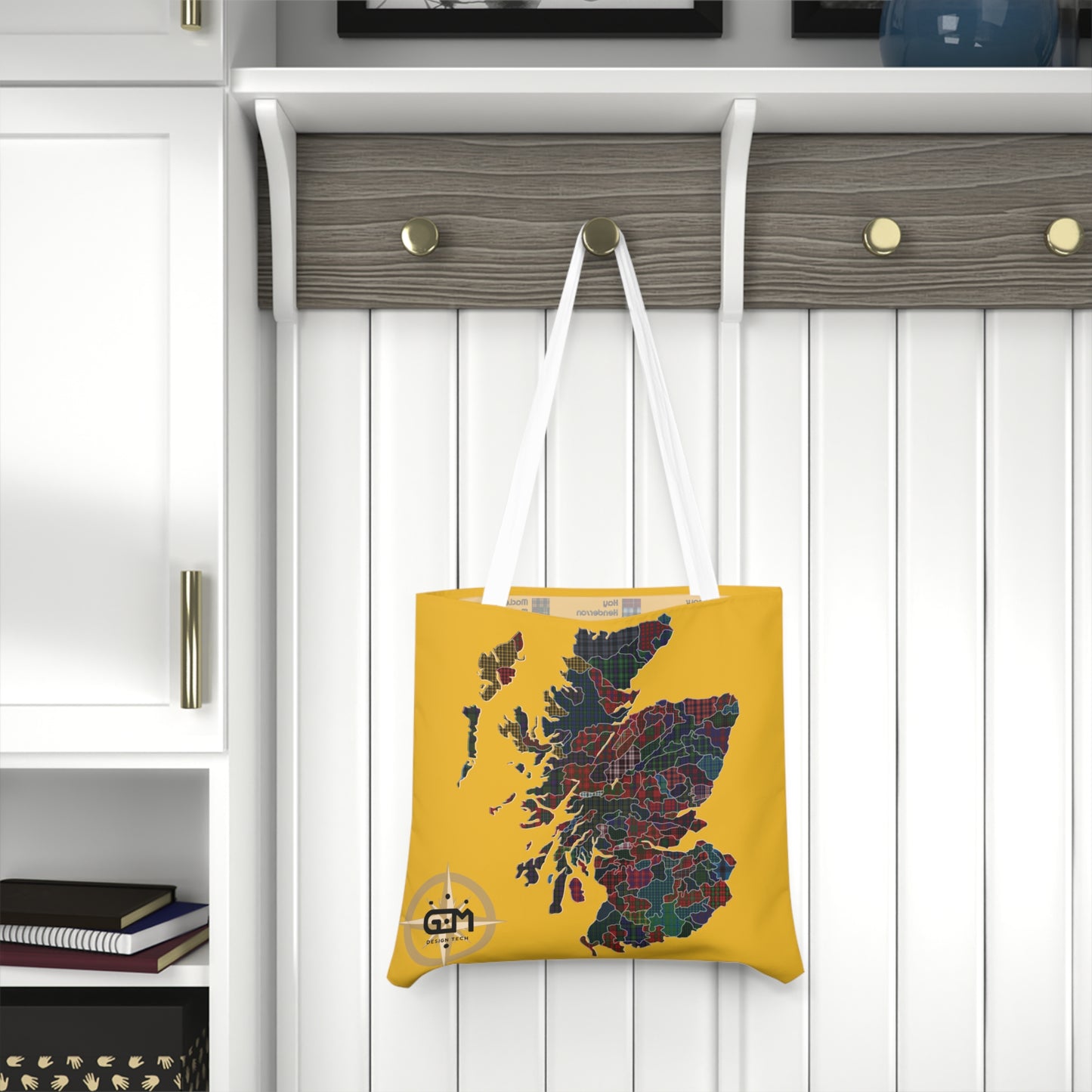 Scotland Map of Clans Tartan Shoulder Tote Bag, Yellow