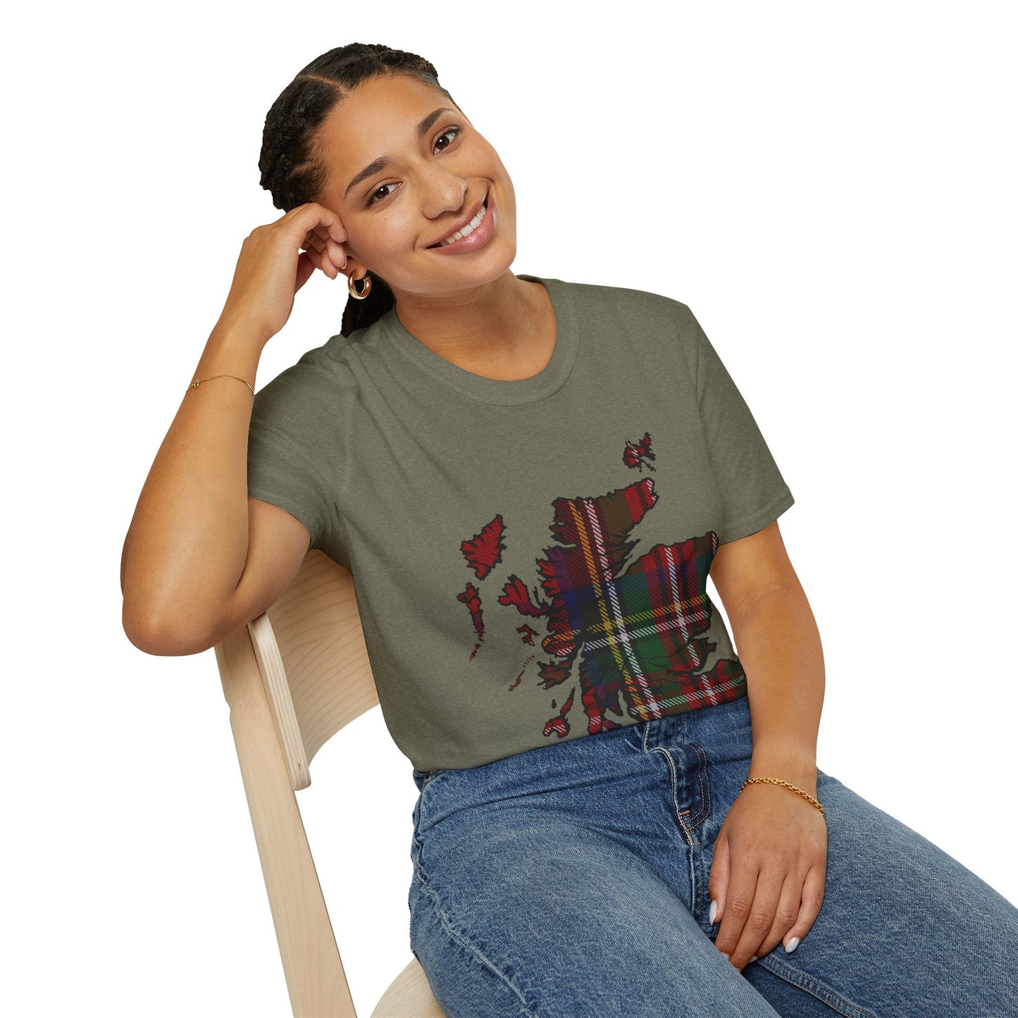 Scotland Tartan Map Softstyle Unisex T-Shirt, Stewart Royal Tartan, Various Colours