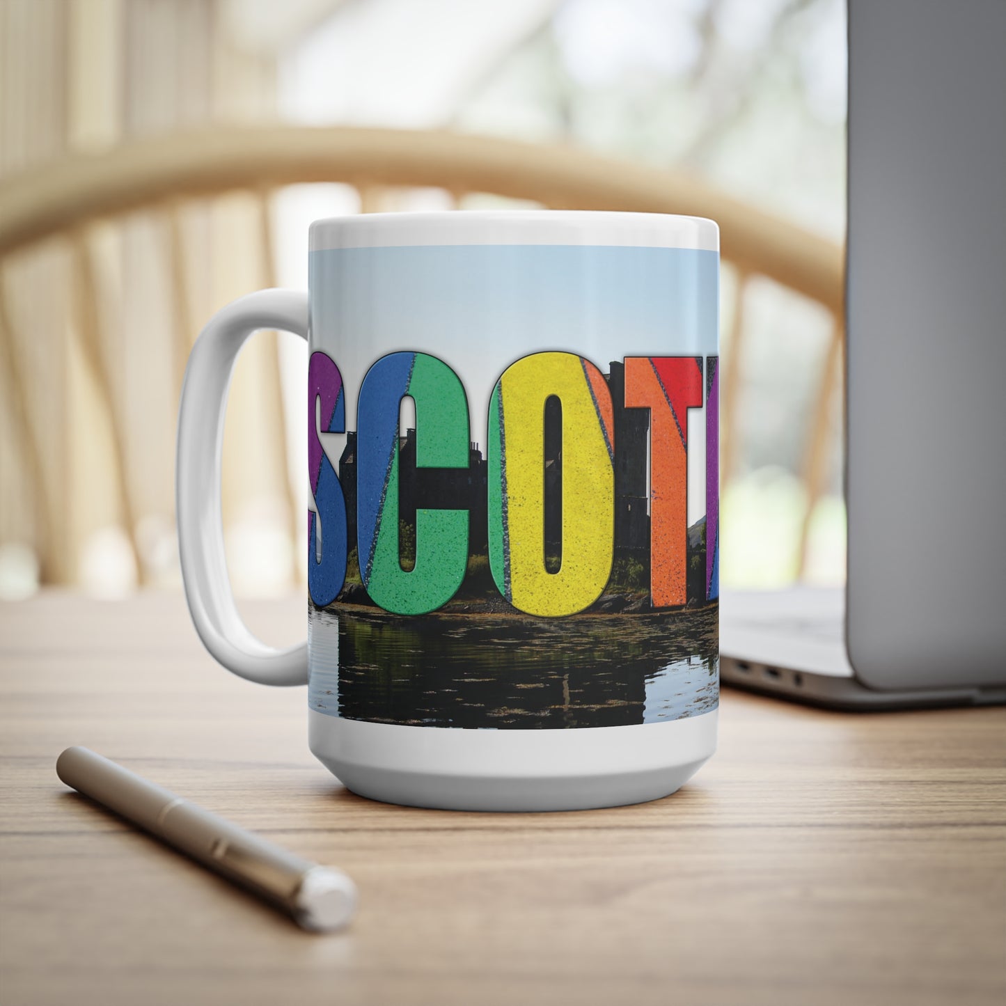 Scotland Lettering Pride Road Photo Mug, White