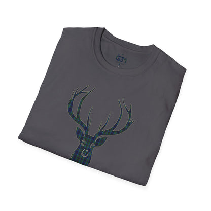 Tartan Stag Softstyle T-Shirt - Miller Tartan, Unisex Tee, Scottish Scenery, Various Colours