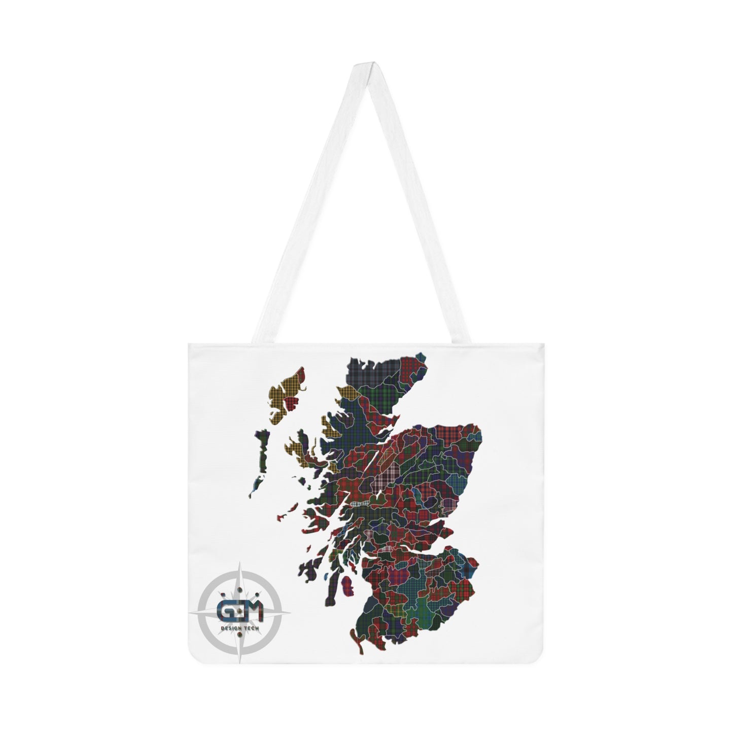 Scotland Map of Clans Tartan Shoulder Tote Bag, White