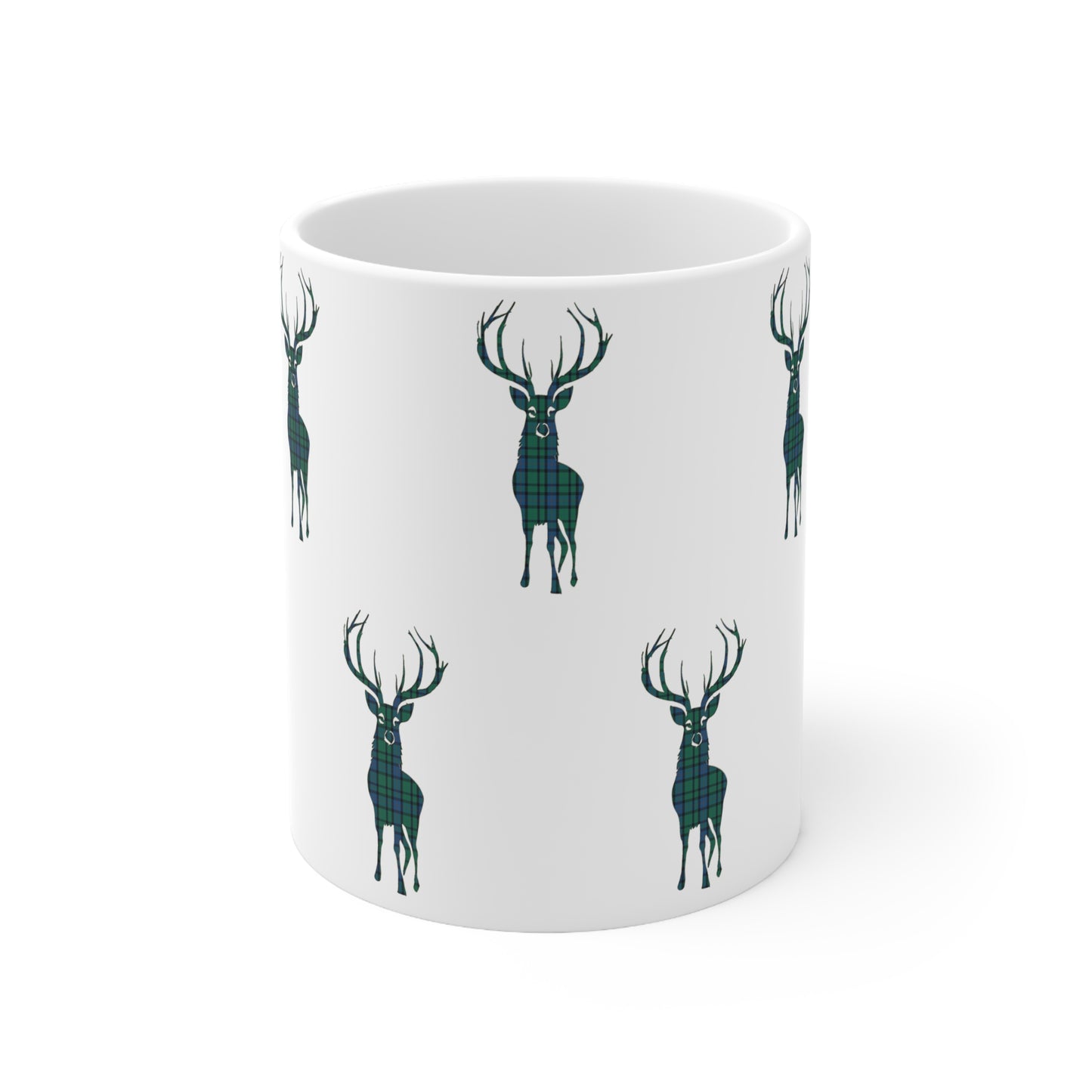 Tartan Stag Mug - Flower of Scotland Tartan, Coffee Cup, Tea Cup, Scotland, White