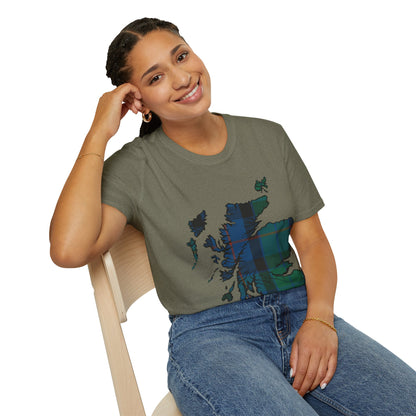 Scotland Tartan Map Softstyle Unisex T-Shirt, Flower of Scotland Tartan, Various Colours