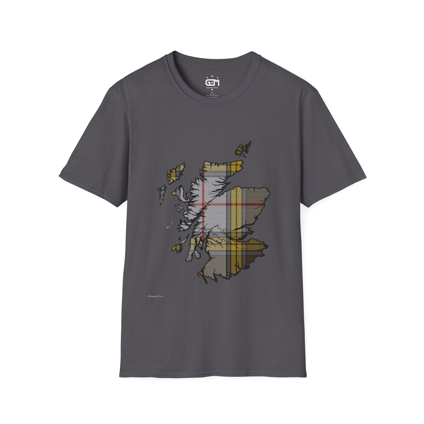 Scotland Tartan Map Softstyle Unisex T-Shirt - Buchanan Dress Tartan Tee