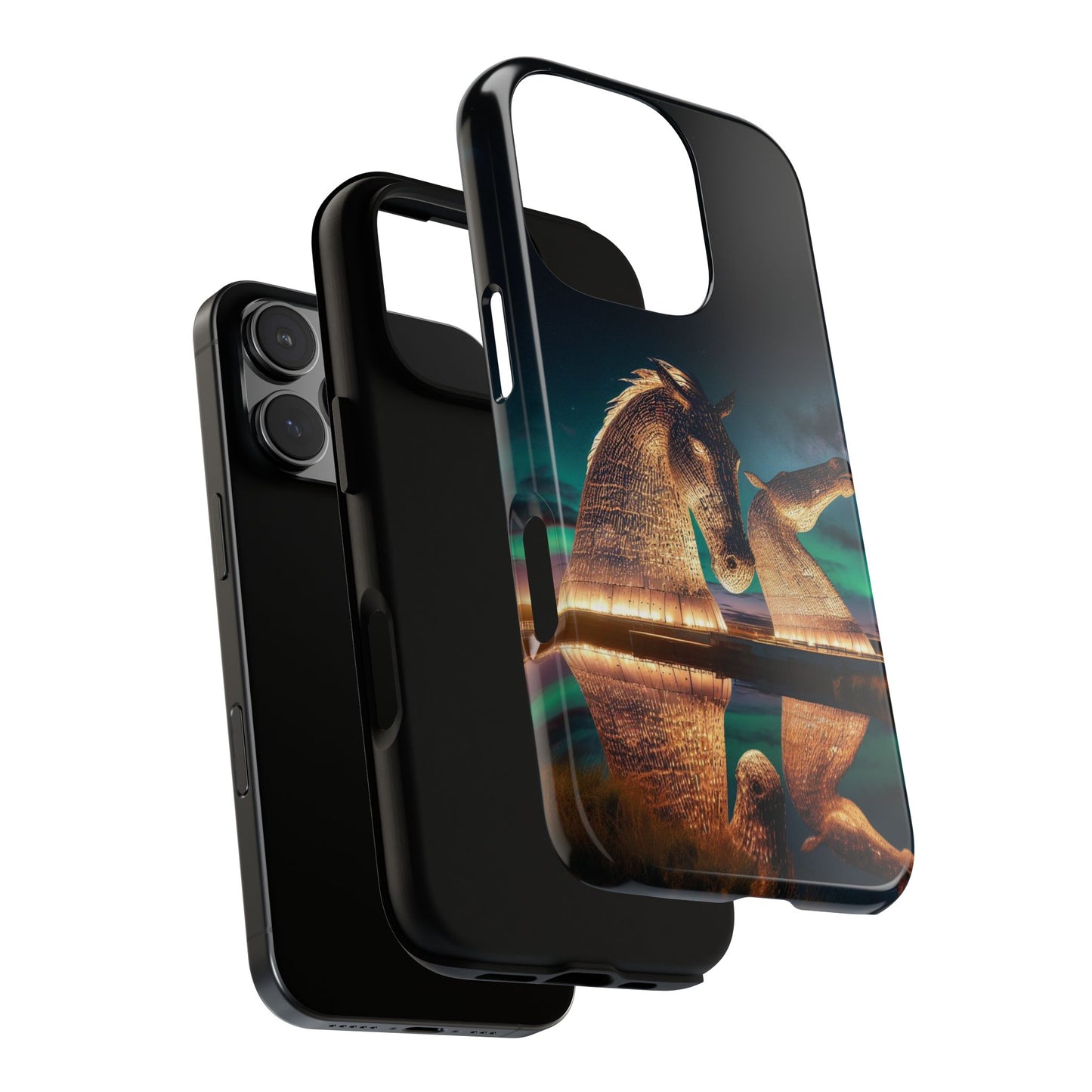 Kelpies Northern Lights Art Phone Case, Scotland, Apple