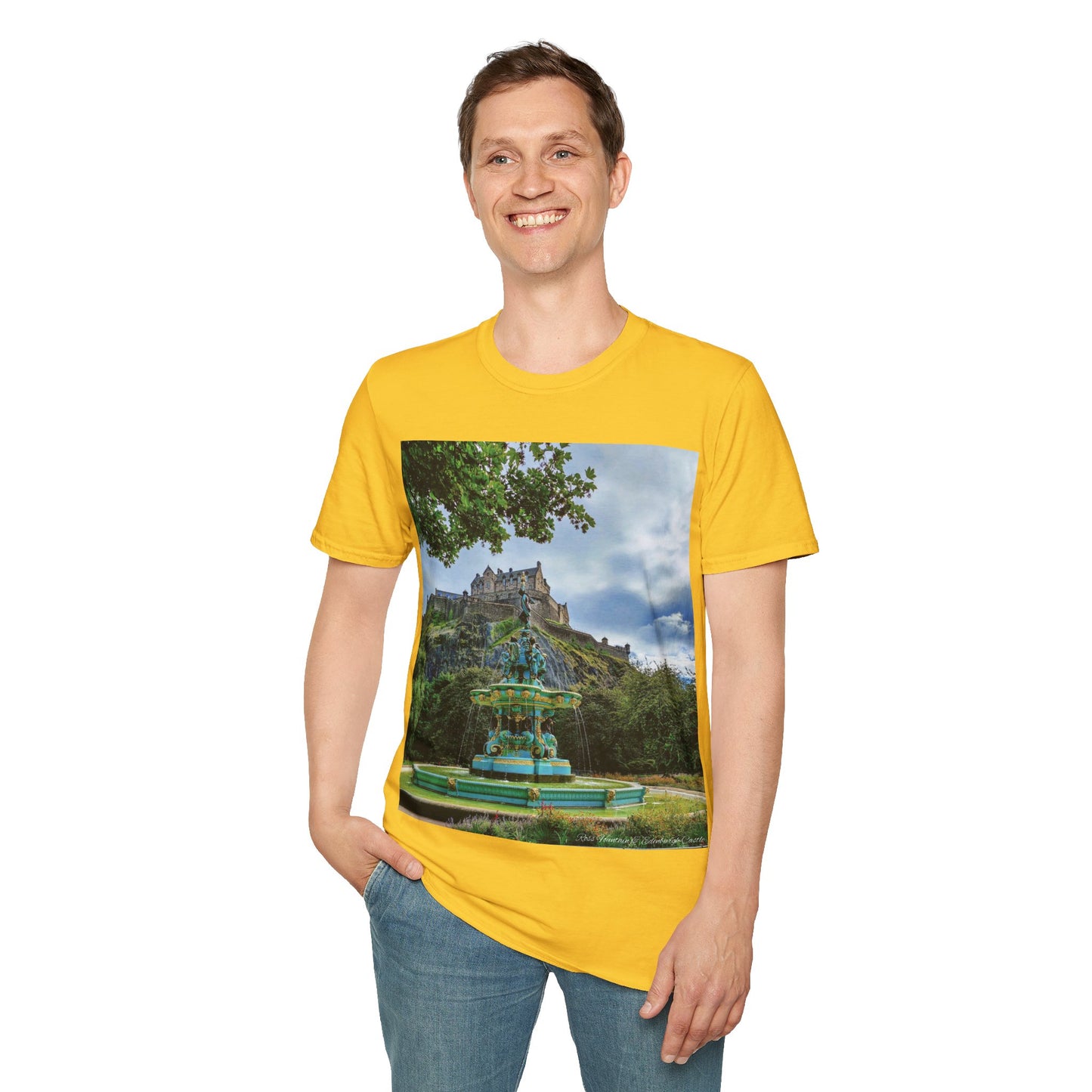 Ross Fountain & Edinburgh Castle Photo Softstyle T-Shirt, Unisex Tee, Various Colours