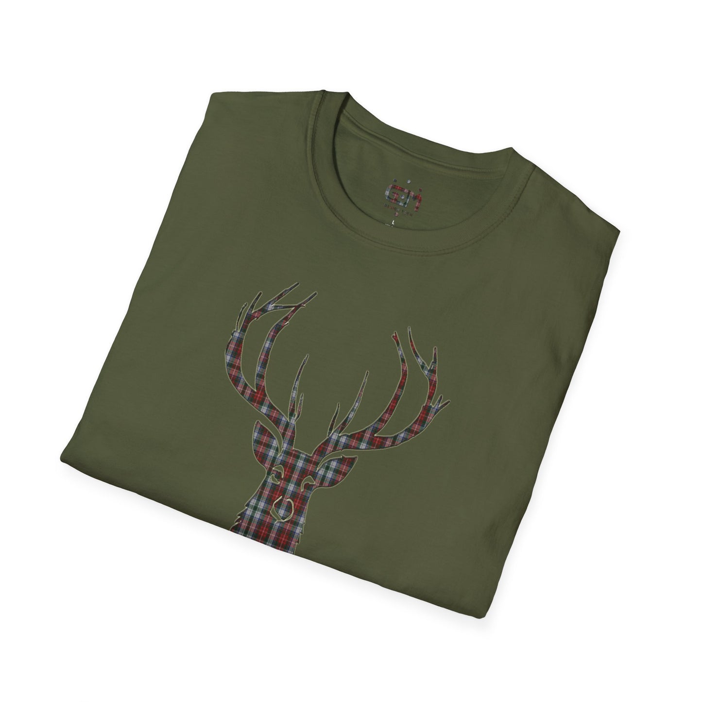 Tartan Stag Softstyle T-Shirt - Stewart Tartan, Unisex Tee, Scottish Scenery, Various Colours