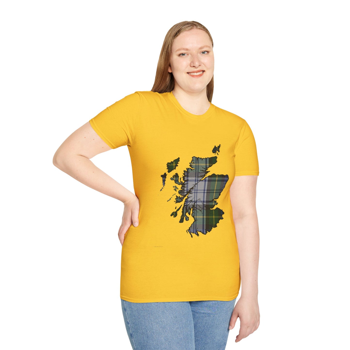 Scotland Tartan Map Softstyle Unisex T-Shirt - Gordon Dress Tartan Tee