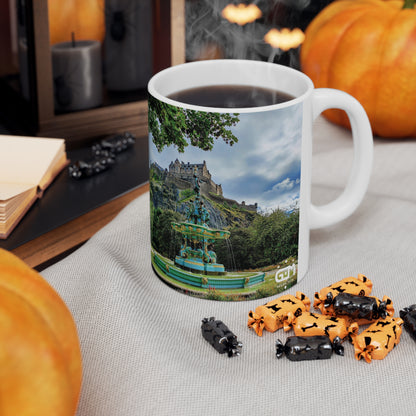 Ross Fountain & Edinburgh Castle Photo Mug, Coffee Cup, Tea Cup, Scotland, White