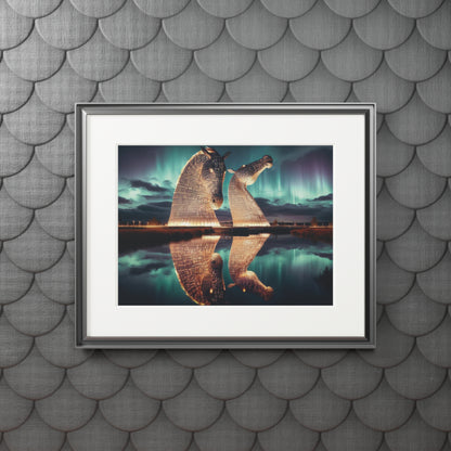 Kelpies Northern Lights Fine Art Print, Scotland Art, Paper Frame, Various Sizes, Horizontal