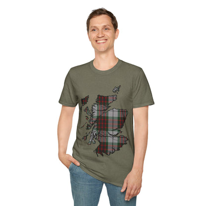 Scotland Tartan Map Softstyle Unisex T-Shirt, Fraser Dress Tartan, Various Colours