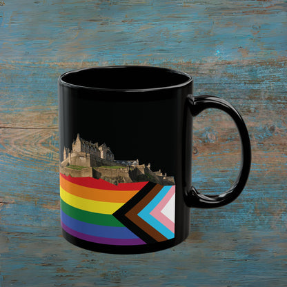 Pride Progress Rock Edinburgh Castle Photo Mug, Black