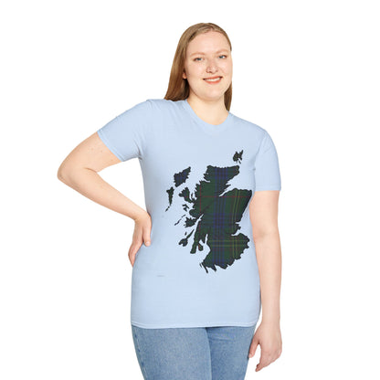 Scotland Tartan Map Softstyle Unisex T-Shirt, Kennedy Tartan, Various Colours