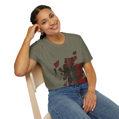 Scotland Tartan Map Softstyle Unisex T-Shirt, MacGregor Tartan, Various Colours