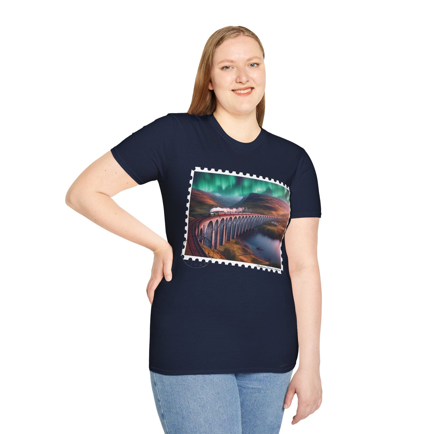 Postcard Glenfinnan Viaduct Art Softstyle T-Shirt, Unisex Tee, Scotland Shirt, Various Colours