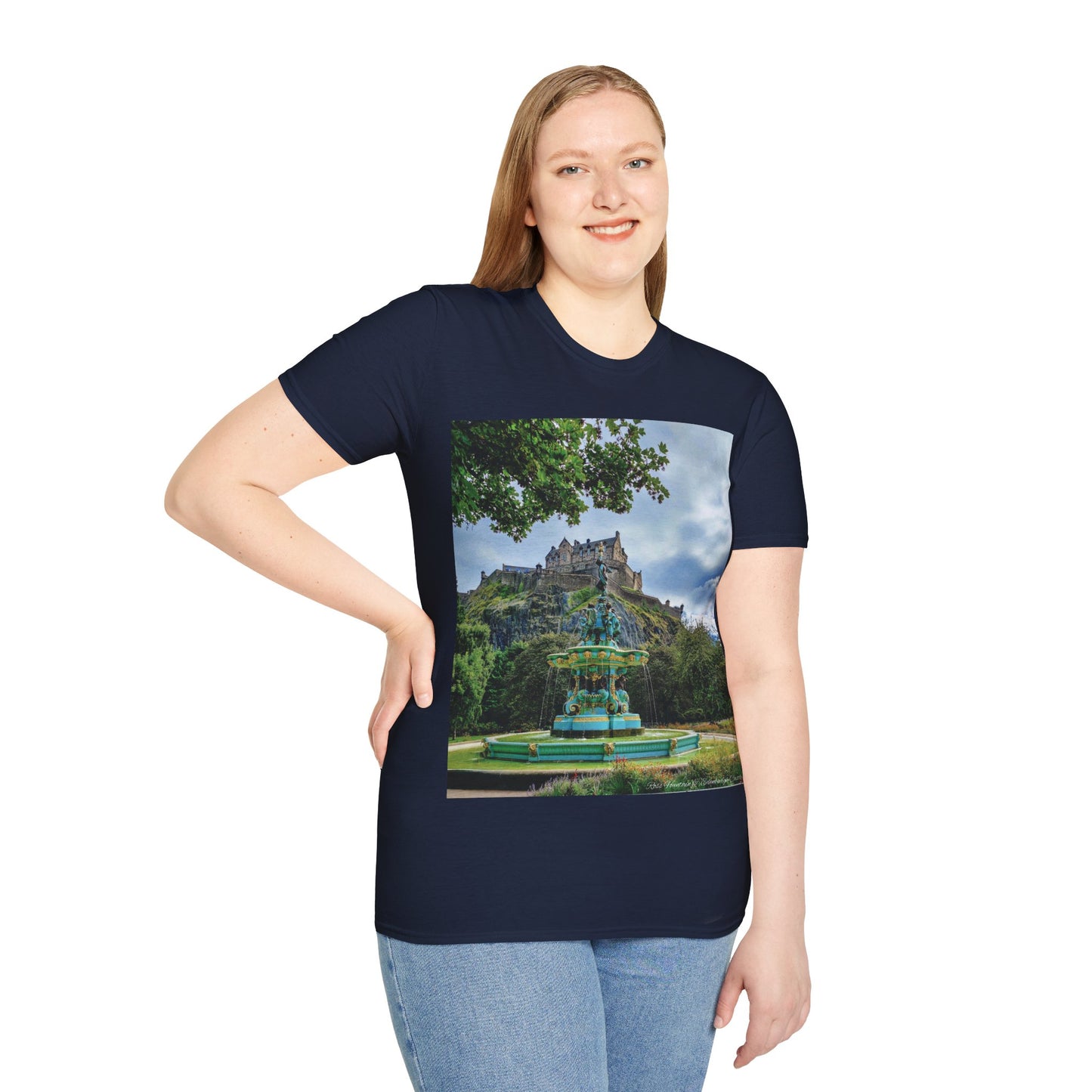 Ross Fountain & Edinburgh Castle Photo Softstyle T-Shirt, Unisex Tee, Various Colours