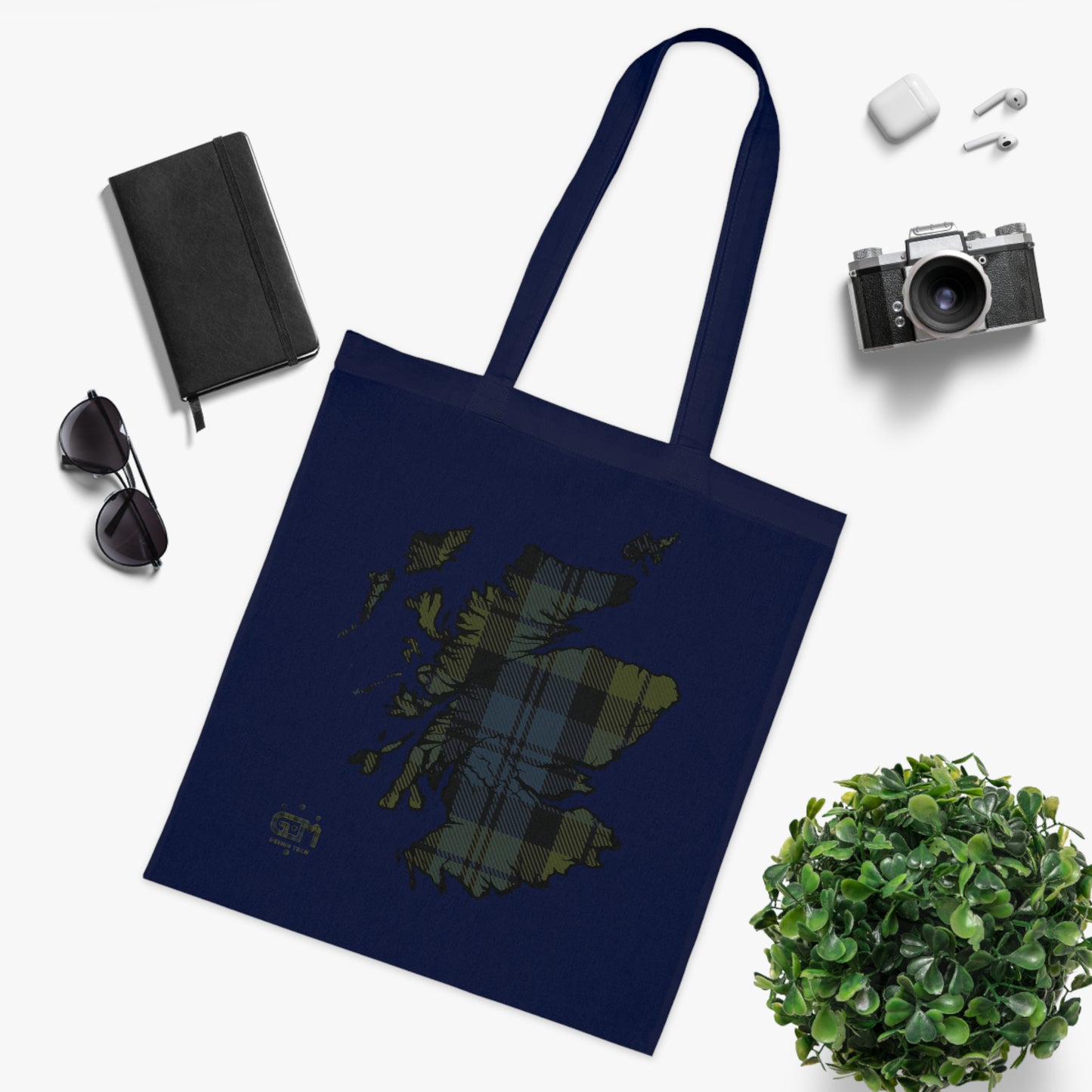 Reversible Scotland Tartan Map Cotton Tote Bag - Campbell Tartan