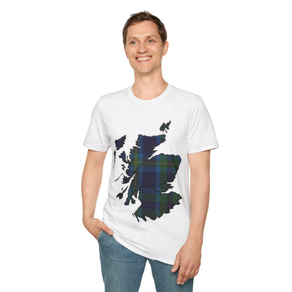 Scotland Tartan Map Softstyle Unisex T-Shirt, Miller Tartan, Various Colours