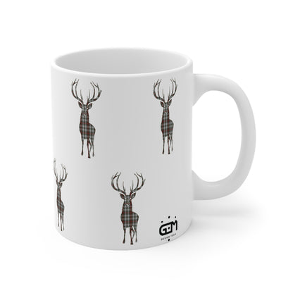 Tartan Stag Mug - Stewart Dress Tartan, Coffee Cup, Tea Cup, Scotland, White