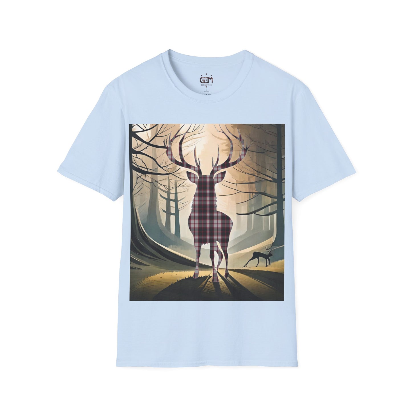 Stag Tartan Silhouette Softstyle T-Shirt - MacPherson Tartan, Unisex Tee, Scottish Scenery, Various Colours