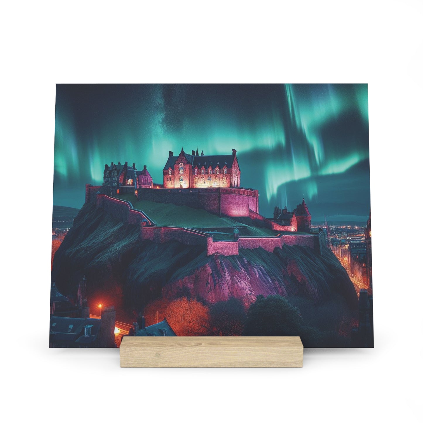 Edinburgh Castle Northern Lights Gallery Stand, Oak Picture Stand, Scotland Art, Scenery, Landmarks, Various Sizes