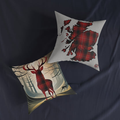 Reversible Square Cushion : Stag / Scotland Map - MacIver Tartan, Various Sizes