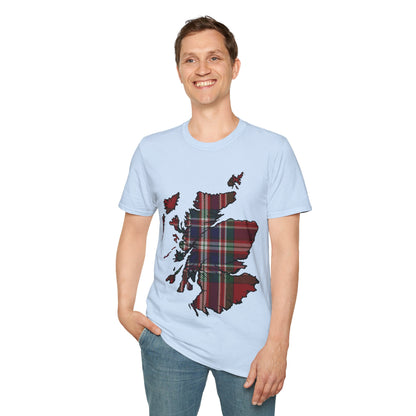 Scotland Tartan Map Softstyle Unisex T-Shirt, MacFarlane Tartan, Various Colours