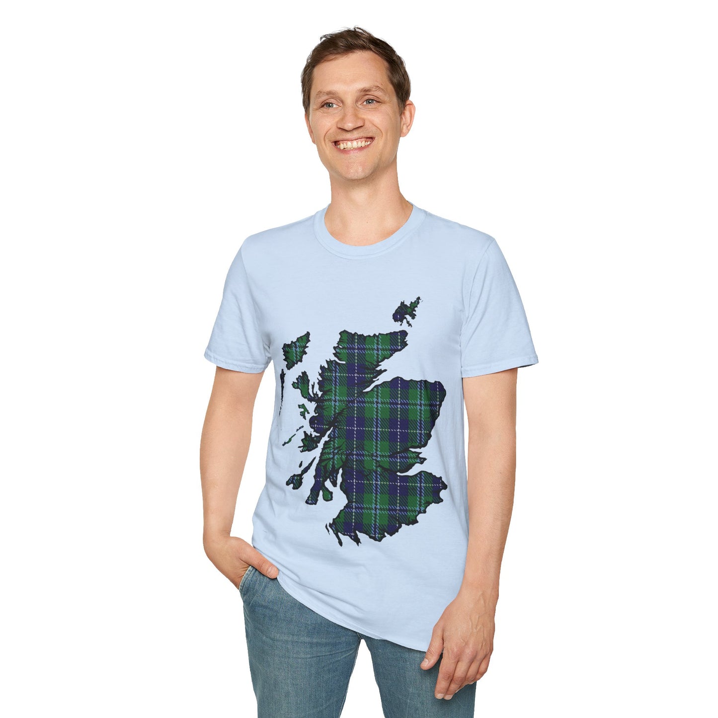 Scotland Tartan Map Softstyle Unisex T-Shirt, Douglas Tartan, Various Colours