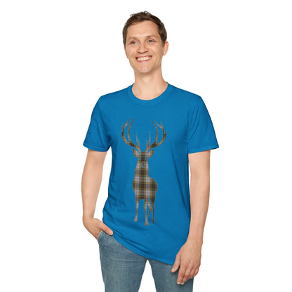 Tartan Stag Softstyle T-Shirt - Buchanan Tartan, Unisex Tee, Scottish Scenery, Various Colours