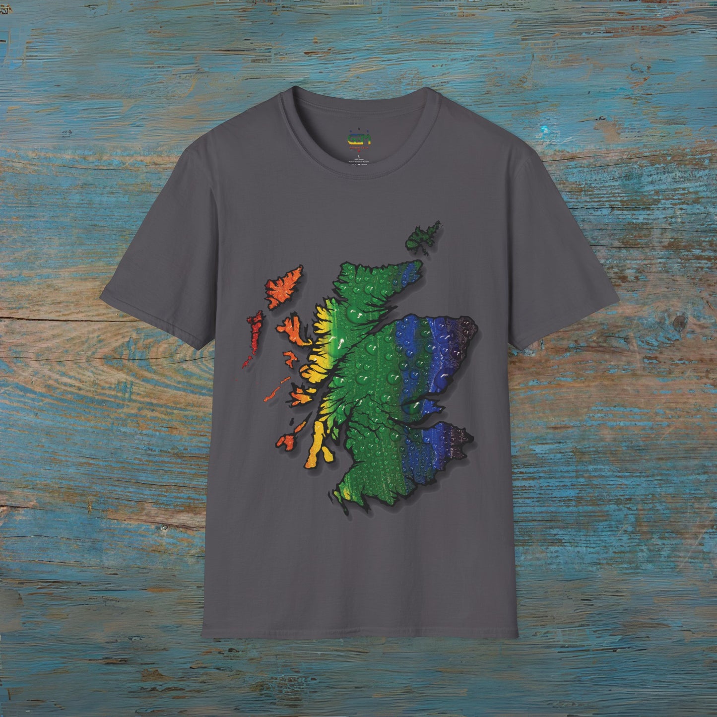 Pride Rain Scotland Map T-shirt unisexe, différentes couleurs