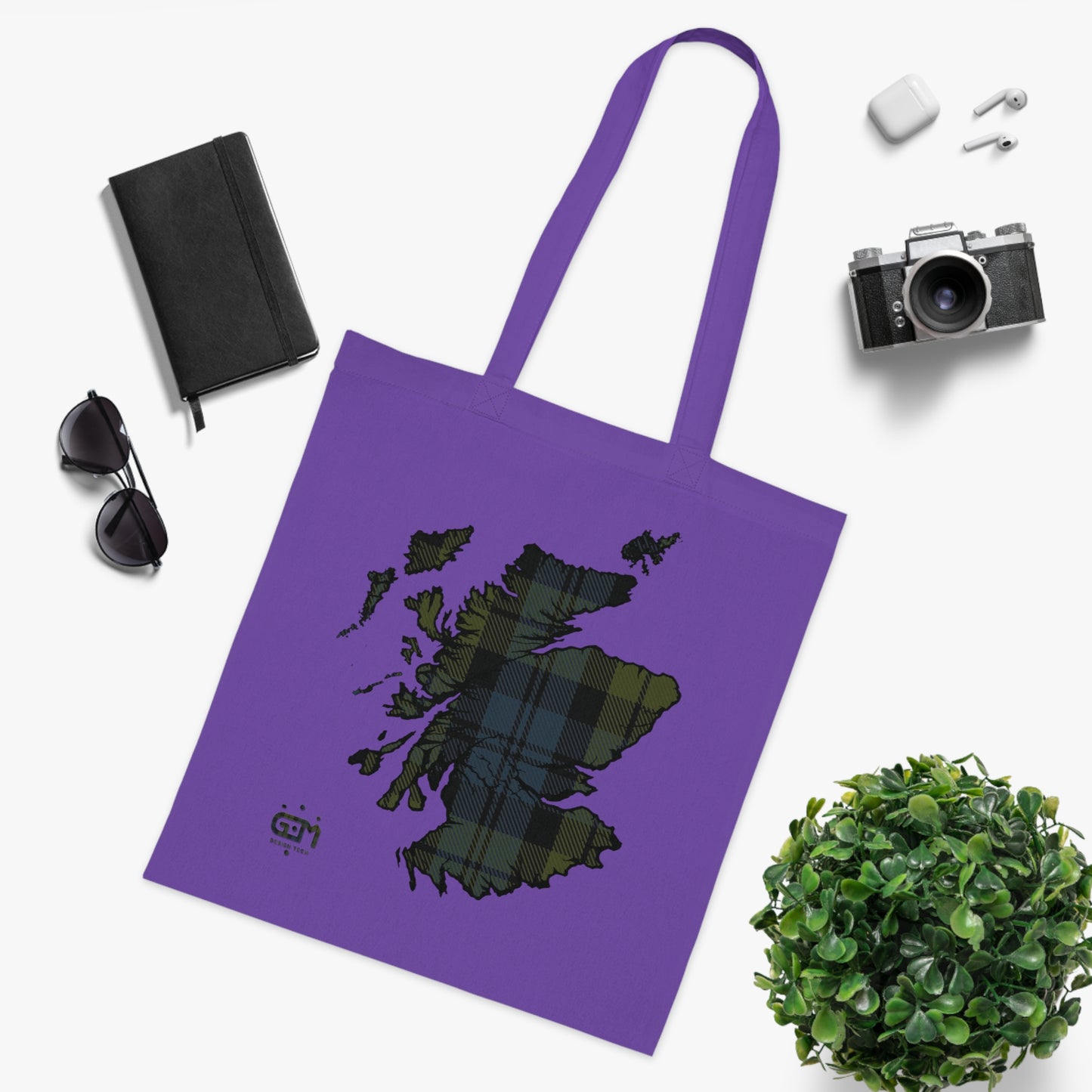 Reversible Scotland Tartan Map Cotton Tote Bag - Campbell Tartan