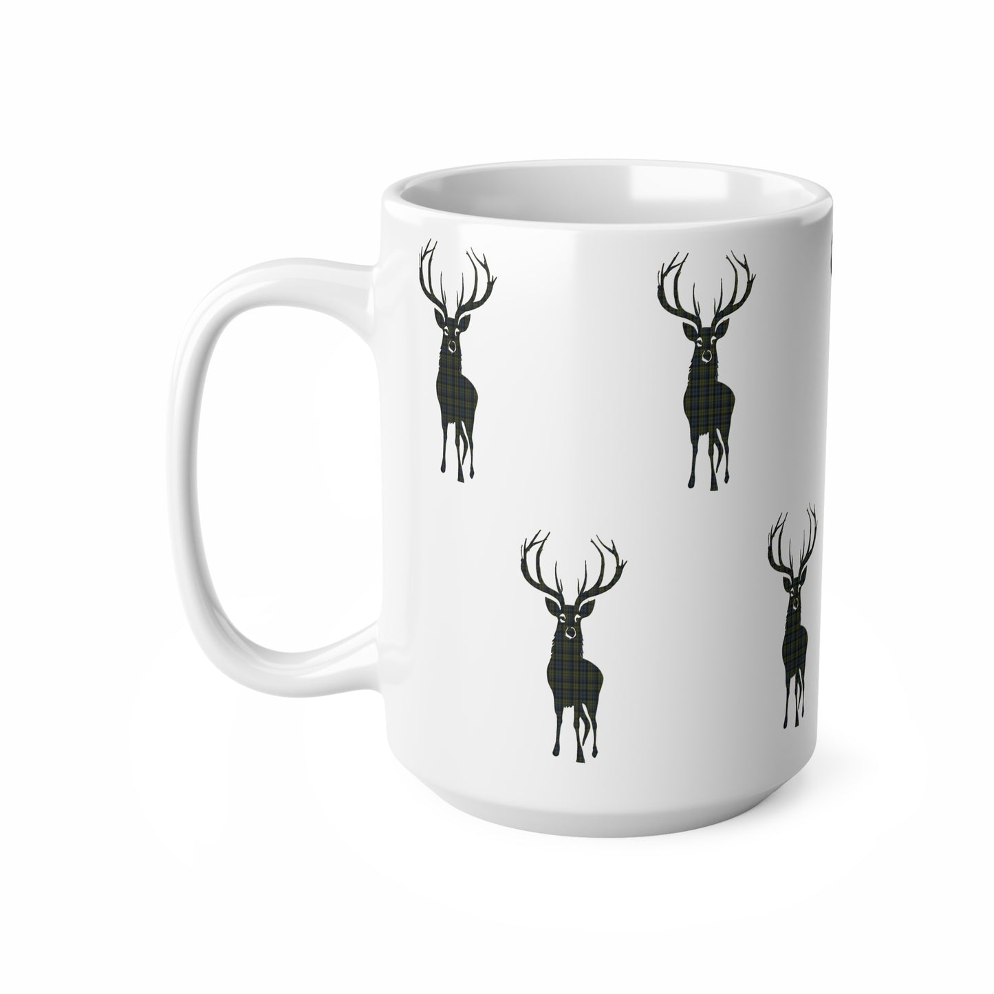 Tartan Stag Mug - Campbell Tartan, Coffee Cup, Tea Cup, Scotland, White