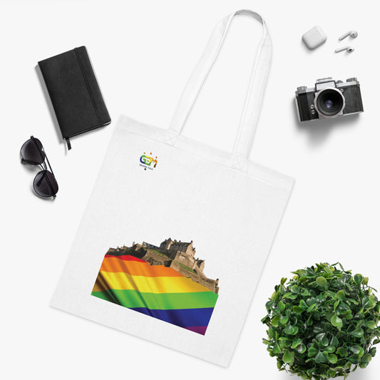 Pride Flag Rock Edinburgh Castle Cotton Tote Bag