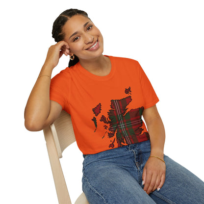 Scotland Tartan Map Softstyle Unisex T-Shirt, MacGregor Tartan, Various Colours